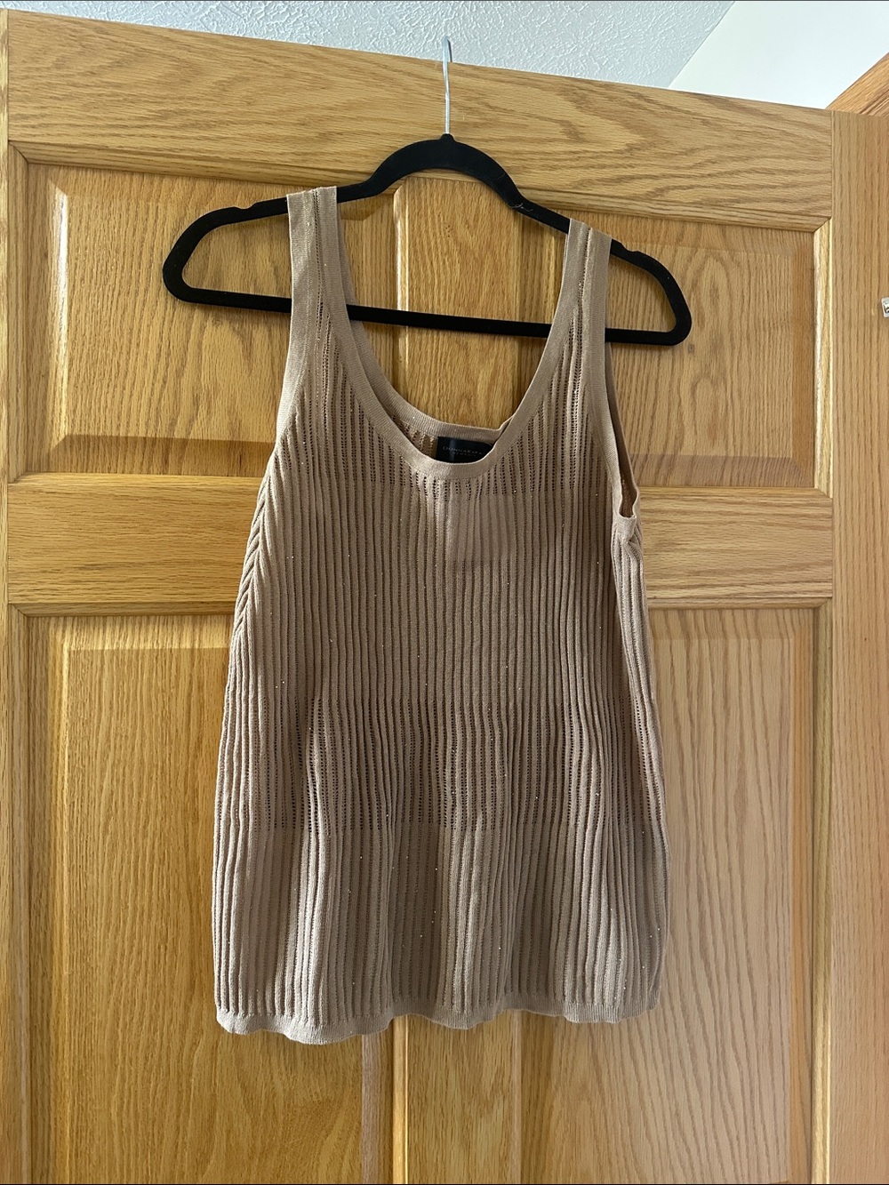 Donna Karan Neutral Ribbed Scoop Tank Top